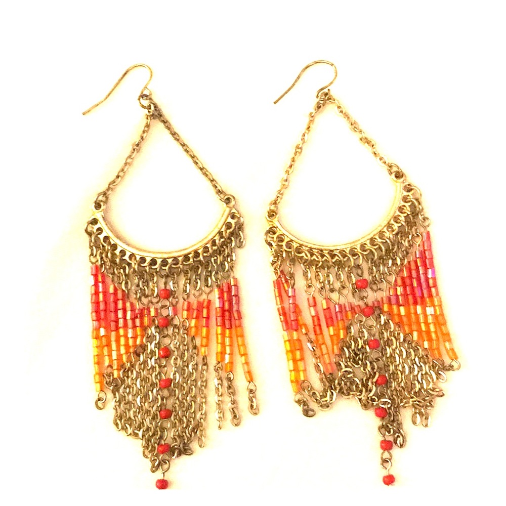 Gold Pink and Orange Bohemian Rhapsody Earrings